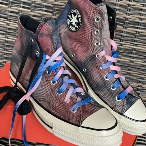 Converse Chuck Taylor 70 Hi Court Blue/Bleache MEN`S Tie Dye Plaid